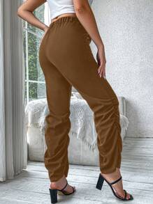 Calvaya Plus Size Solid Color Pencil Pants With Pleats Fall Cloth For Women - Brown - View 1