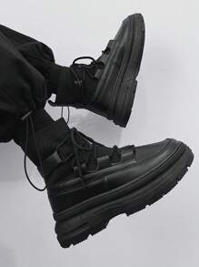 Men's Black Concise Front Lace Up Sock Boots - Black - View 5