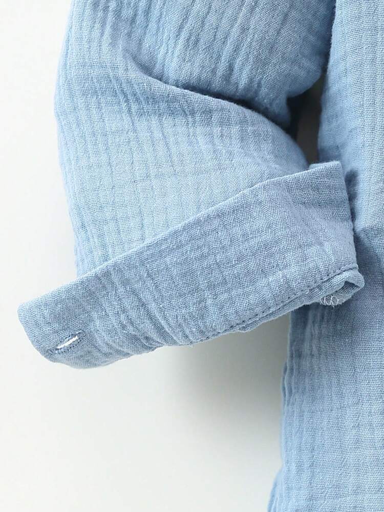 Young Boy's Solid Color Long Sleeve Single-Breasted Casual Shirt, Suitable For Getaway, Holiday, Travel, Relax, Sunbathing, Summer