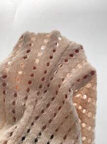 Breezaya Women's Asymmetric Neckline Hollow Out Knit Sweater - Khaki - View 5