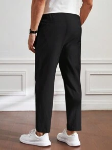 Manfinity BRENVOR 男士秋季休闲纯色编织锥形裤 - 黑色 - 查看 7