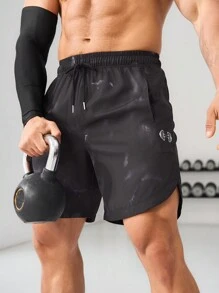 Manfinity Sport Corelite Boyfriend Style Men's Barbell Printed Drawstring Waist Athletic Shorts Jogger Shorts