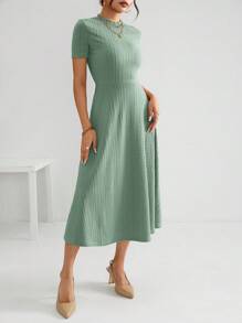 SHEIN Essnce Solid Colored Short Sleeve Stand Collar Women's Dress - Mint Green - View 5