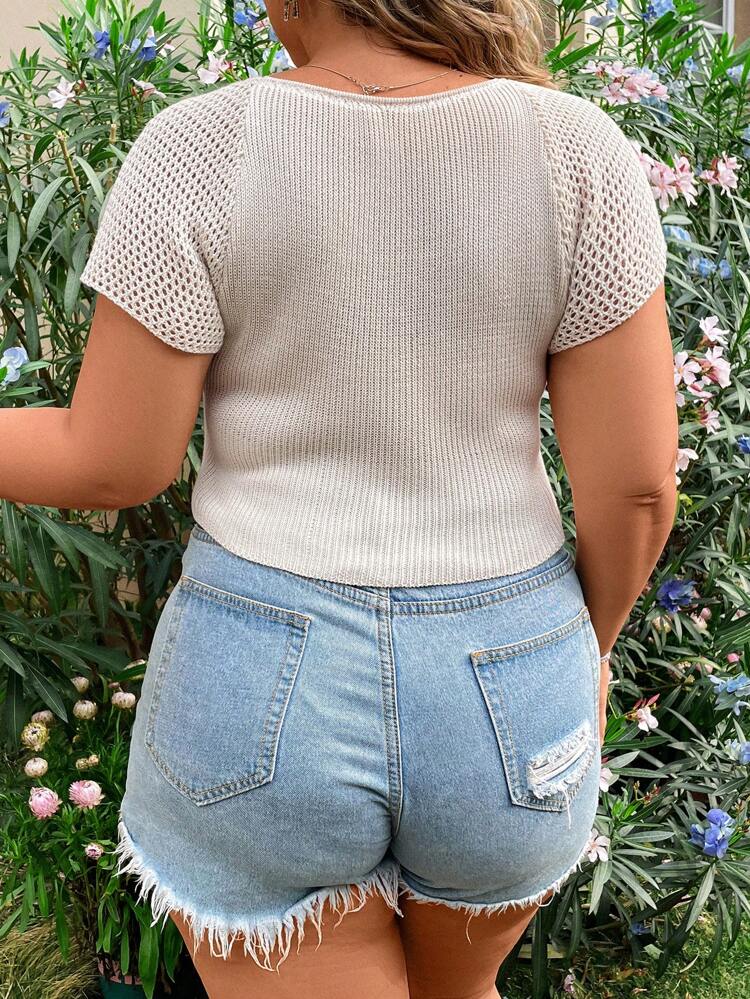 Plus Size Solid Color Cropped Knitted Top