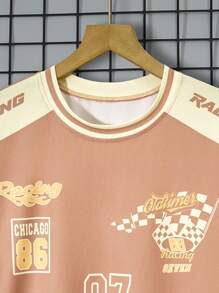 Teen Boy Letter & Number Print Colorblock T-Shirt - Brown - View 3