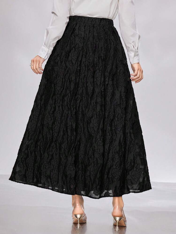 Ladies' Solid Color Jacquard Elastic Waist A-Line Skirt