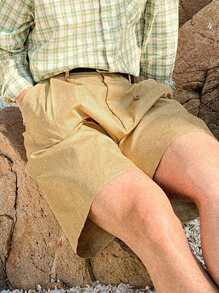 DAZY Men's Summer Solid Color Pleated Shorts - Khaki - View 5