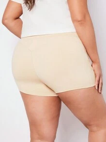 SHEIN BASICS Plus Size Women's Knitted Casual Drawstring Waist Short Leggings - Multicolor - View 2
