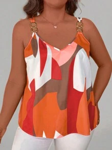 EMERY ROSE Plus Geo Print Ring Linked Tank Top Graphic Tees Women Tops - Multicolor - View 4