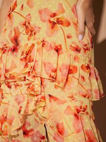 L'Amorae Floral Dot Tiered Ruffle Split Dress - Apricot - View 5