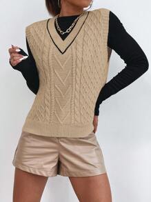 SHEIN Essnce Chaleco De Suéter De Cuello En V De Color Sólido Para Mujer - Albaricoque - Ver 7