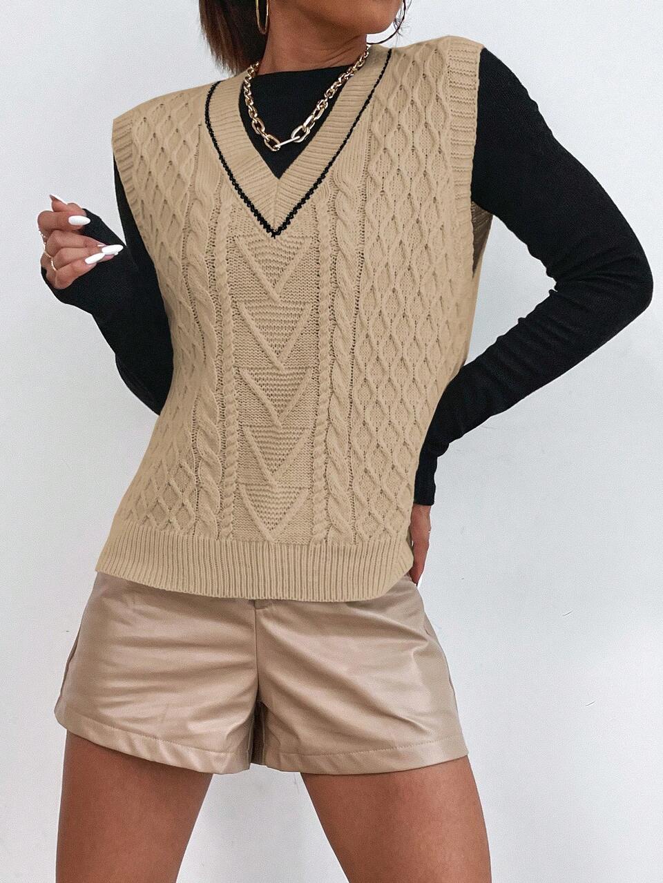 Women's Solid Color V-Neck Sweater Vest
