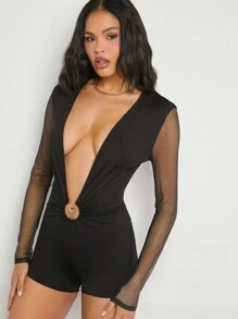 SHEIN Unity Bộ áo liền quần có vòng cổ sâu - màu đen - Xem 1