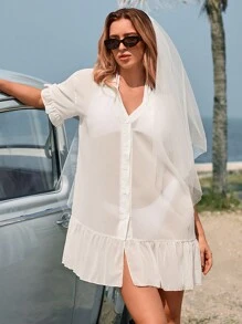 Swim Vcay Summer Women's Solid Color Lotus See-Through Kimono Coat - White - View 5