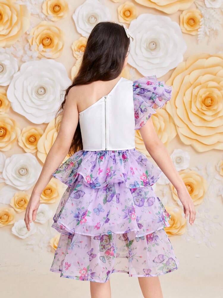 Tween Girl Cute Oblique Shoulder Blouse And Skirt Two-Piece Set