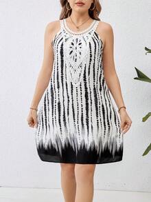 SHEIN LUNE Vá lại Ren Nhuộm buộc Đầm - Nhiều màu - Xem 4