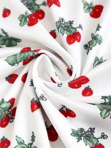 Sweetra Women's Splicing Lace Strawberry Printed Fish Tail Hem Cami Dress - White - View 4