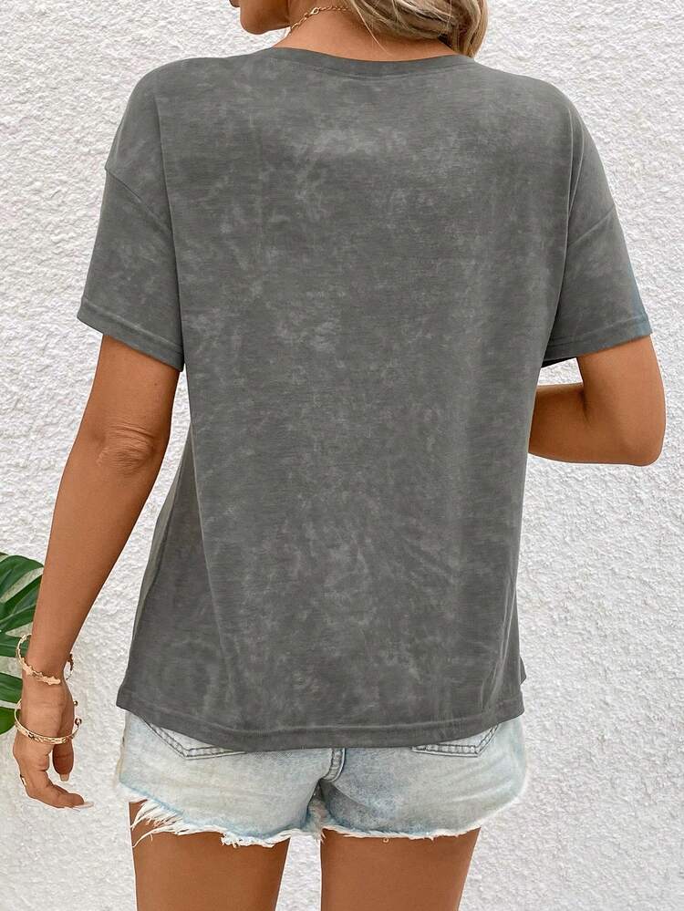 Women's Striped And Star Gesture Printed Drop Shoulder Oversize T-Shirt