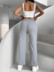 VaVaBold Của phụ nữ Eo dây rút quần ống rộng Quần Palazzo - Xám - Xem 2