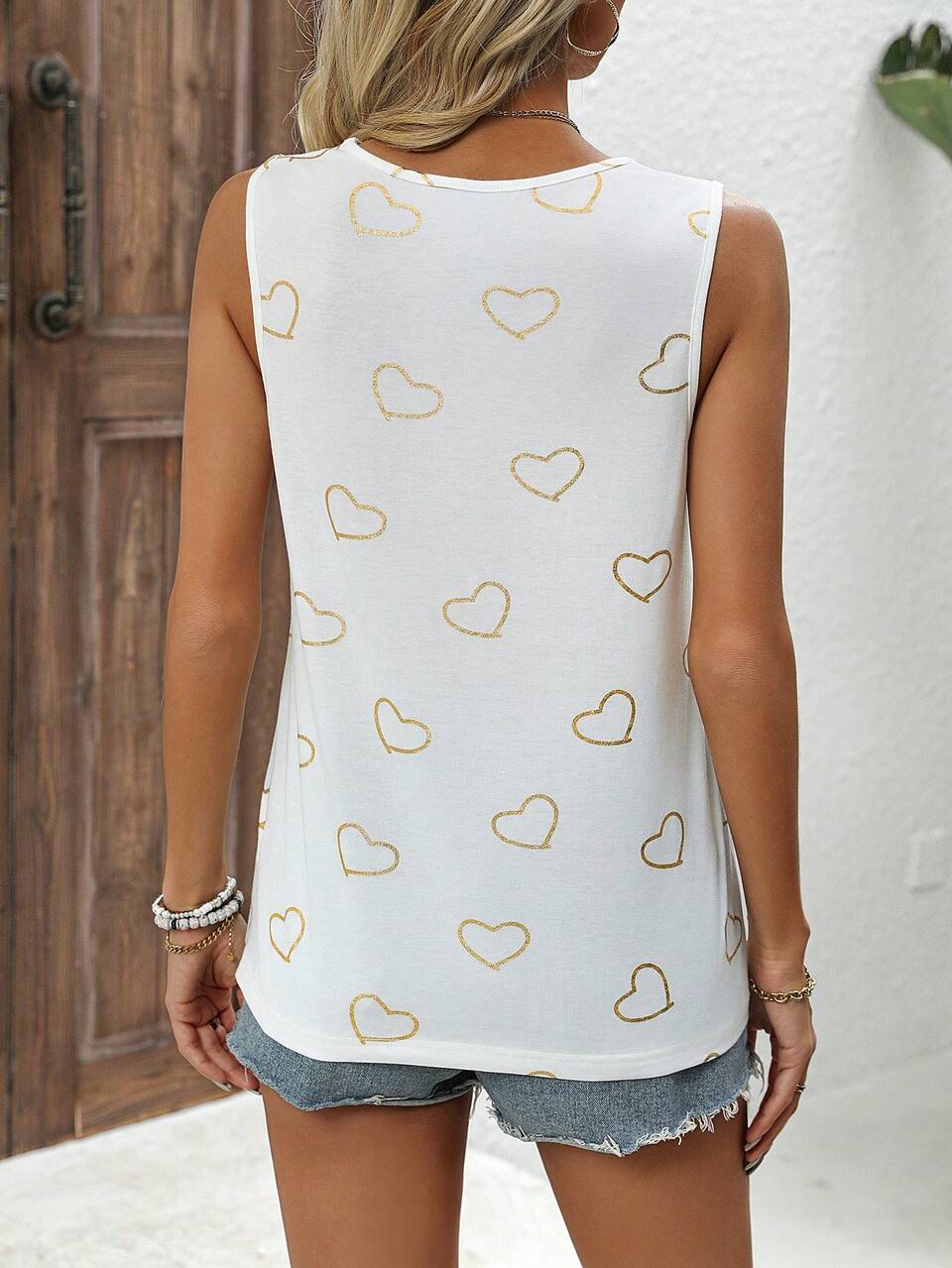 Women's Heart Print Lace Patchwork Tank Top