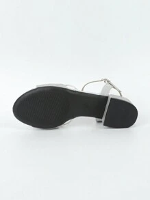 Fashionable Elegant Silver Glitter Strap Comfortable Open-Toe Chunky Heel Sandals For Women, Versatile