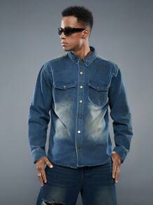 Manfinity Homme Camisa De Hombre De Corte Holgado Con Un Efecto De Manchas De Pintura De Metal Pesado