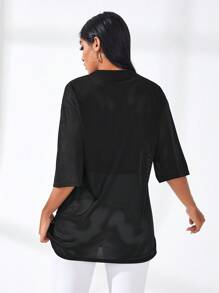 Gameset SHEIN Sport Camo Print Batwing Sleeve Curved Hem Sports Teeworkout Tank Top Gym Women Shirts - Black - View 5