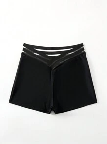 Swim Lushoire Quần bơi bó màu trơn đi biển mùa hè cho nữ - màu đen - Xem 5