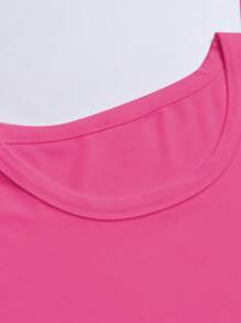 Teen Girl Cartoon Pattern Short Sleeve T-Shirt And Shorts Set - Hot Pink - View 3