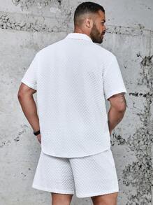 Manfinity Homme Men's Plus Size Solid Color Short Sleeve Shirt And Shorts Set - White - View 2