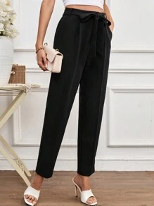SHEIN Frenchy Của phụ nữ Mùa hè Màu thuần Của phụ nữ Thắt lưng Dài Quần Với túi , Làm việc - màu đen - Xem 6