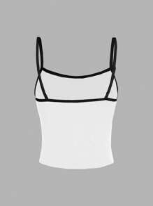 SHEIN EZwear 休闲性感百搭黑白拼色吊带背心，夏季修身女式 - 白色 - 查看 2