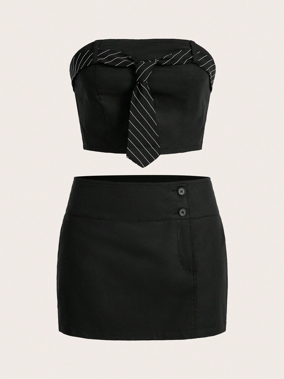 Strapless Striped Crop Top & Skirt Set