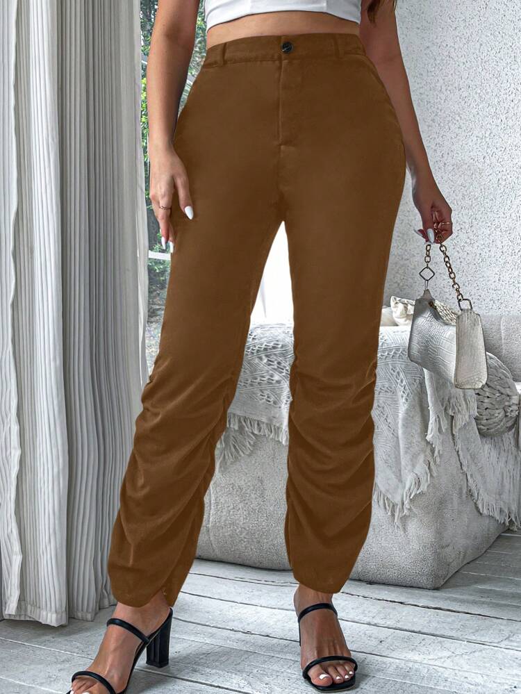Plus Size Solid Color Pencil Pants With Pleats Fall Cloth For Women