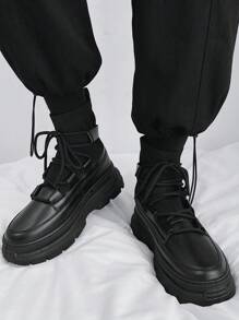 Men's Black Concise Front Lace Up Sock Boots - Black - View 3