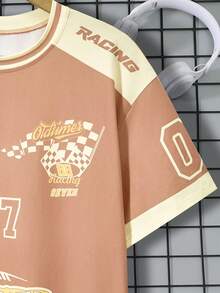 Teen Boy Letter & Number Print Colorblock T-Shirt - Brown - View 4