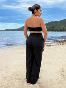 SHEIN SXY Crop Top With Tassels Embellishment And Straight Pants - Black - View 2