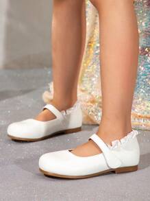 Toddler Girls' White Flower Pattern Flat Shoes