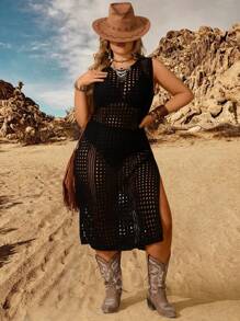 Breezaya Plus Size Knitted Halter Sweater Dress With Cutout Detail - Apricot - View 4