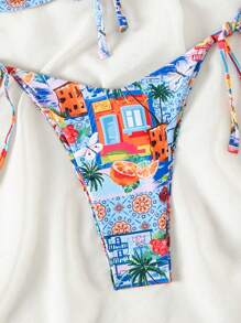 SHEIN Swim Coconut Tree Printed Bandeau Bikini Set With Separate Bottom, Summer Beach - Multicolor - View 5