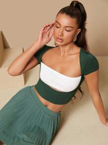 SHEIN Tall Women's Colorblock Fashion Top - Green - View 4