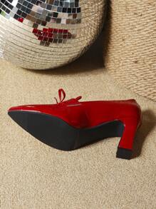 Women's Pointy Red High Heels With Gold Detailing - Red - View 6