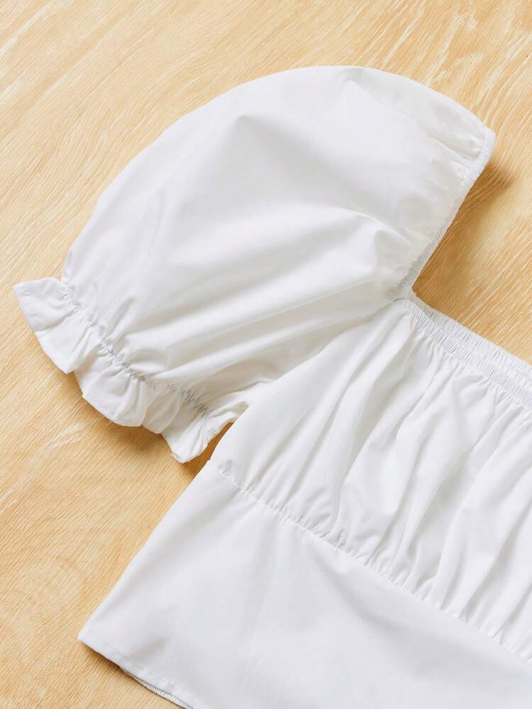 Teen Girl Casual Puff Sleeve Shirt And Flower Print Shorts Two Pieces Set