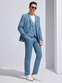 Manfinity VCAY Men's Woven Casual Suit 3pcs/Set - Blue - View 2