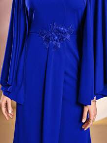 Modelyn Women's Solid Color Cape Wrap Dress Long Evening Dresses - Blue - View 7