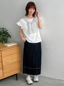 DAZY Women's Striped Poncho, Business Casual Knitted Top,Ruffle - White - View 8