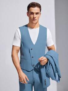 Manfinity VCAY Men's Woven Casual Suit 3pcs/Set - Blue - View 5