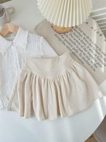 SHEIN Tween Girl Woven Solid Color Pleated Short Casual Shirt