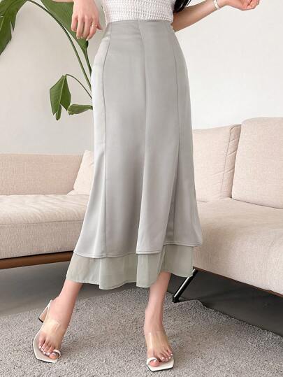 Dazy X KIMYOUJUNG Solid Color Spliced Mermaid Skirt