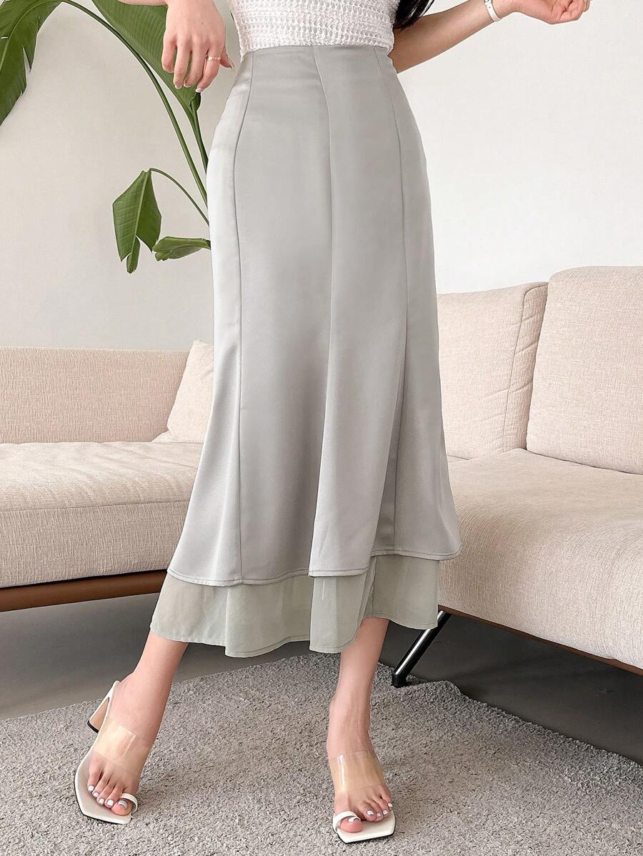 Dazy X KIMYOUJUNG Solid Color Spliced Mermaid Skirt